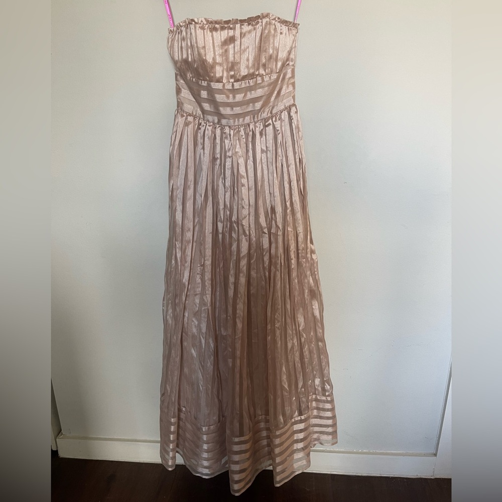 Betsey Johnson Strapless Blush Pleated Maxi Gown